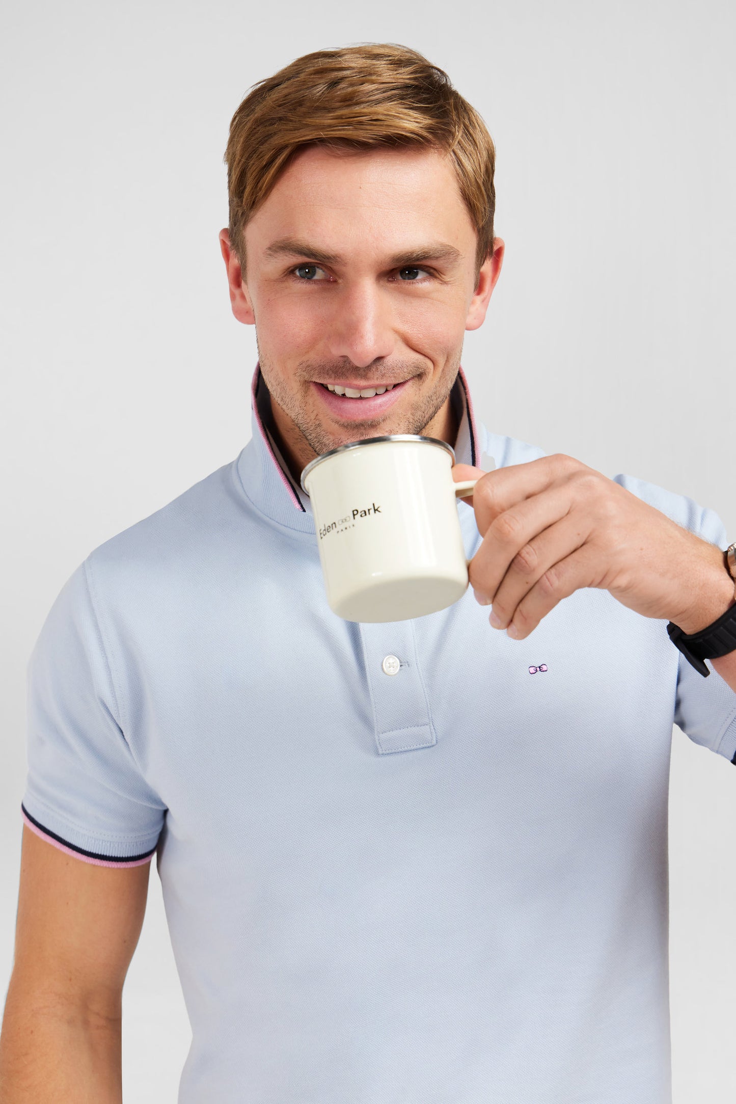 Light blue polo shirt in Pima cotton