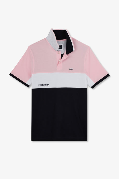 Pink short-sleeved colour-block polo shirt - Image 2