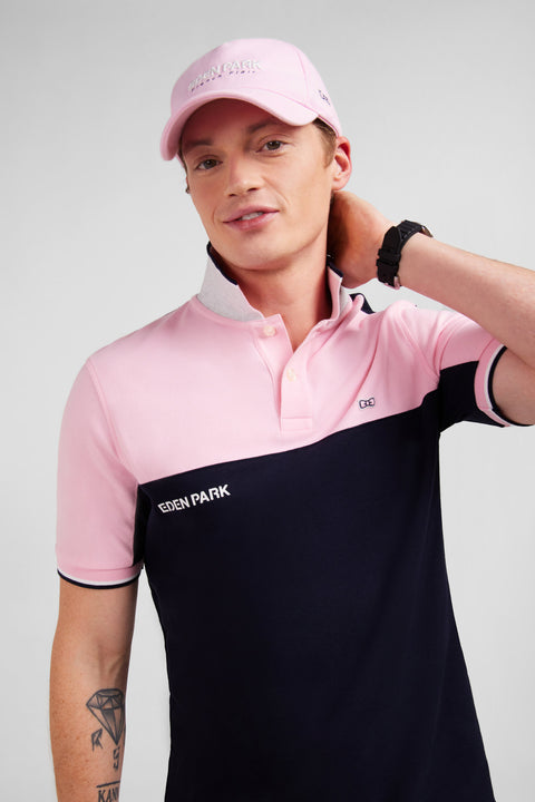 Pink short-sleeved colour-block polo shirt - Image 3