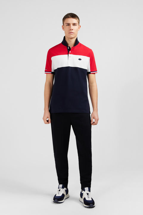 Red colour-block polo shirt in cotton pique with XV de France embroidery - Image 1