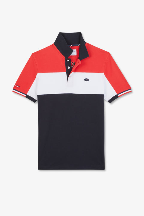 Red colour-block polo shirt in cotton pique with XV de France embroidery - Image 2
