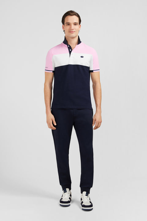 Pink colour-block polo shirt in cotton pique with XV de France embroidery - Image 1