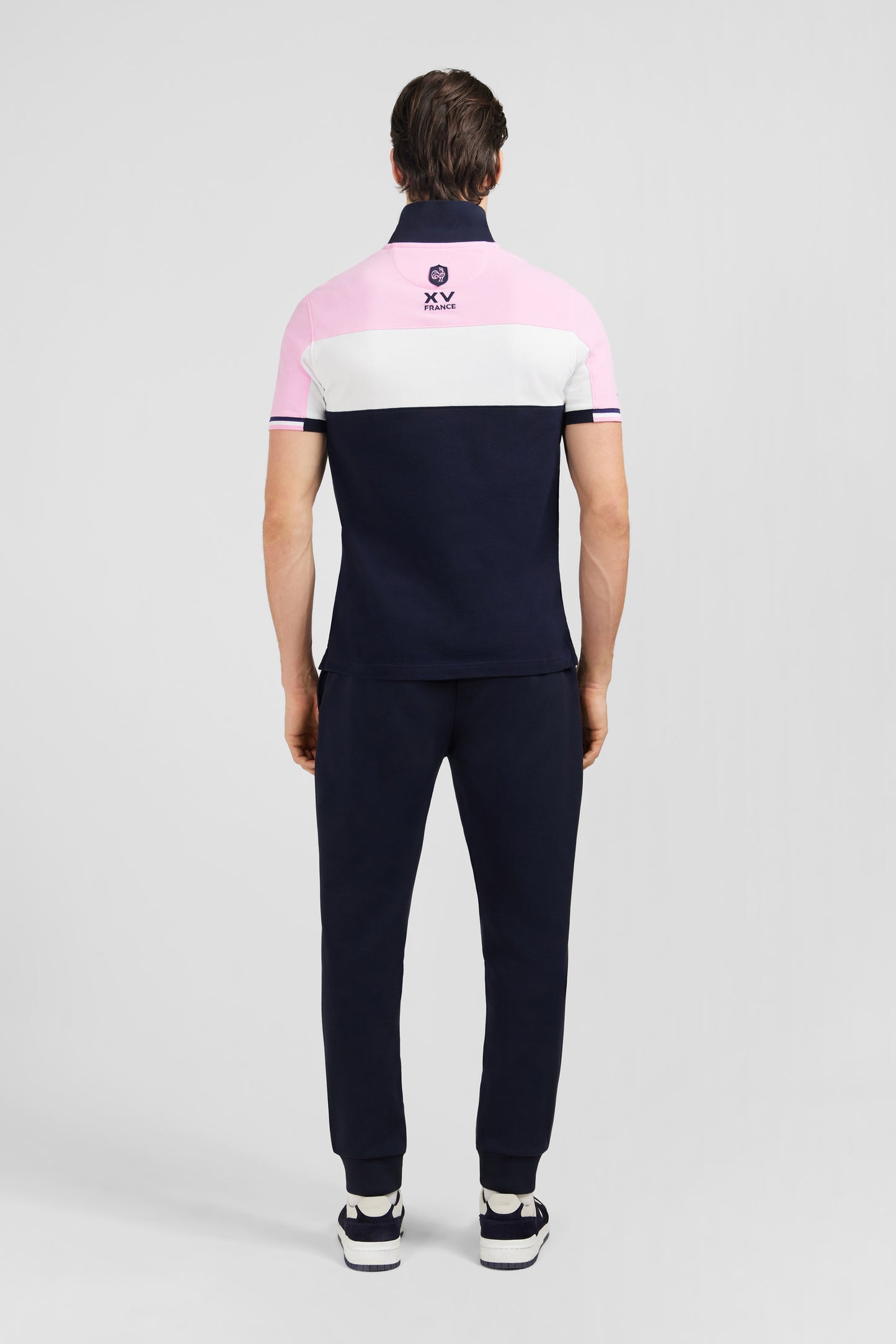 Pink colour-block polo shirt in cotton pique with XV de France embroidery
