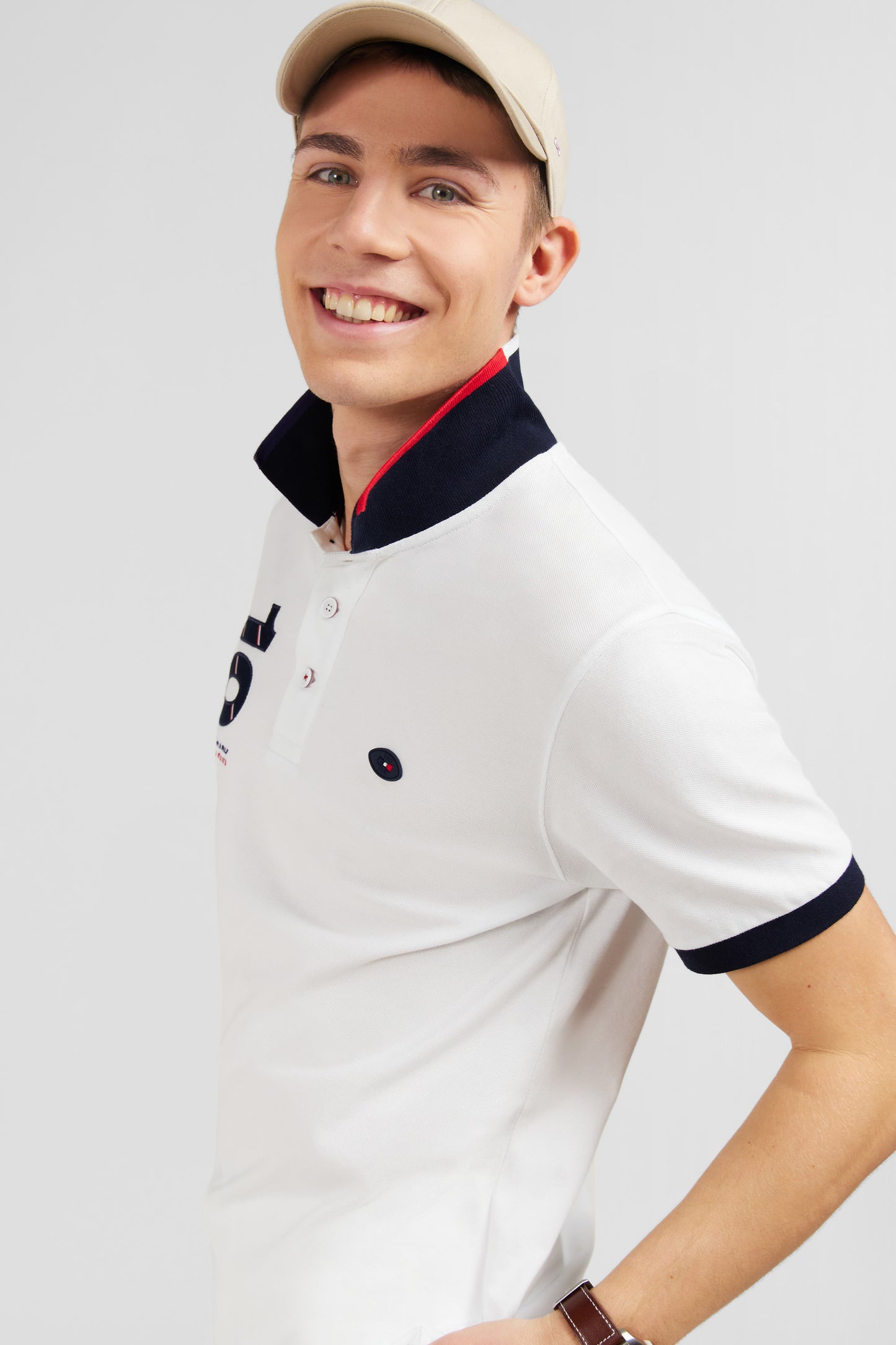 White short-sleeved XV de France polo shirt