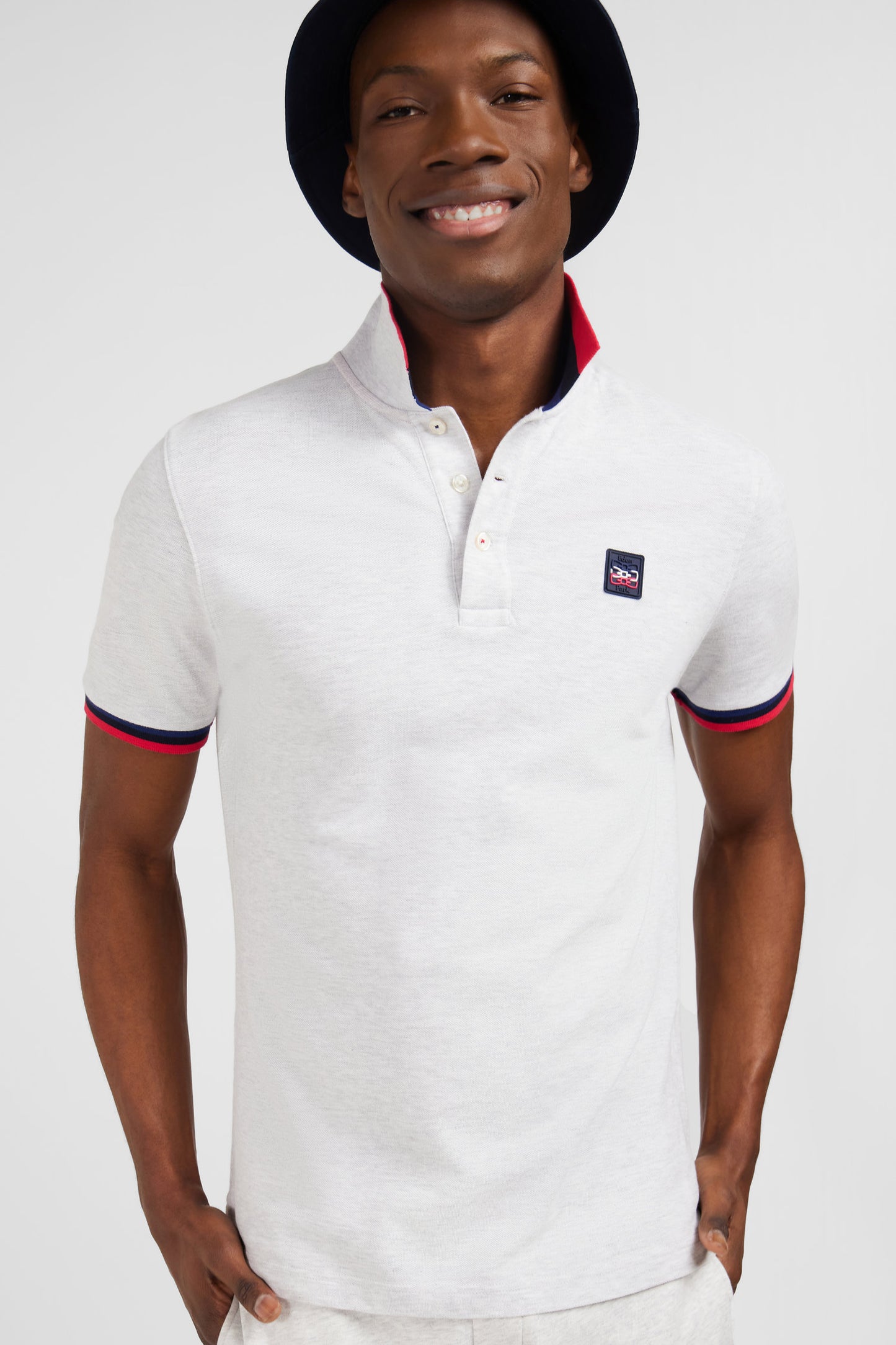 Grey polo shirt with tricolour details