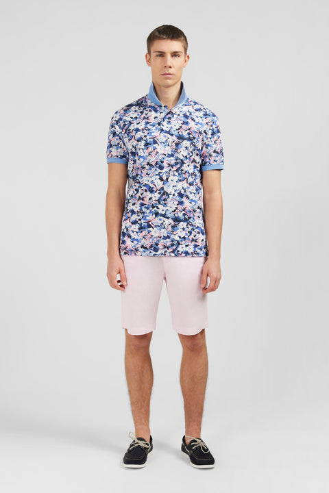 Light blue short-sleeved polo shirt with flower print - Image 1