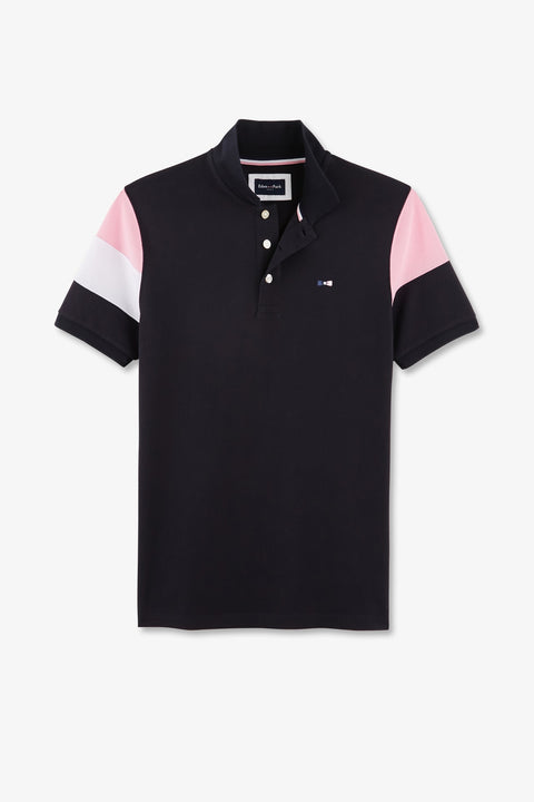 Short-sleeved tricolour navy polo shirt in piqué cotton with bow details - Image 2