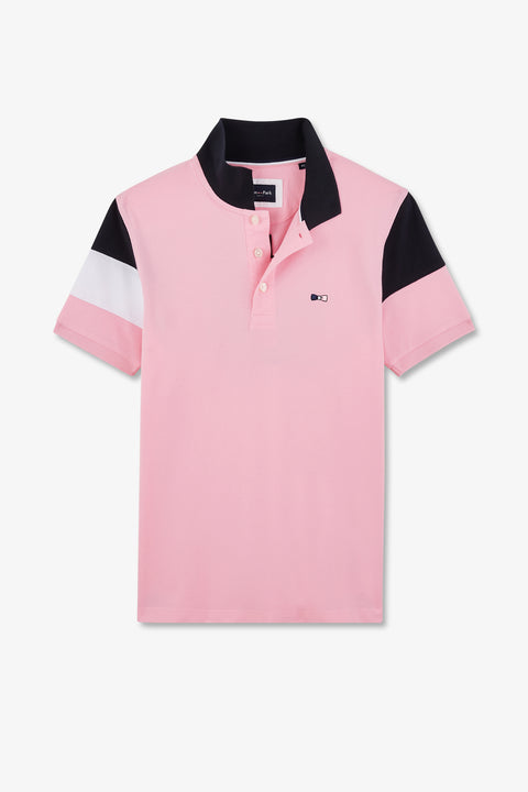 Short-sleeved tricolour pink polo shirt in piqué cotton with bow details - Image 2