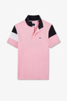 Short-sleeved tricolour pink polo shirt in piqué cotton with bow details