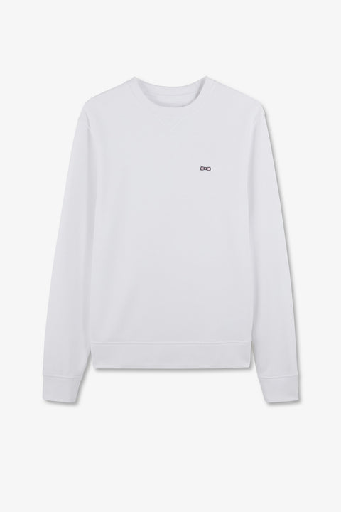 White fleece round-neck sweatshirt with bow tie embroidery - Image 2