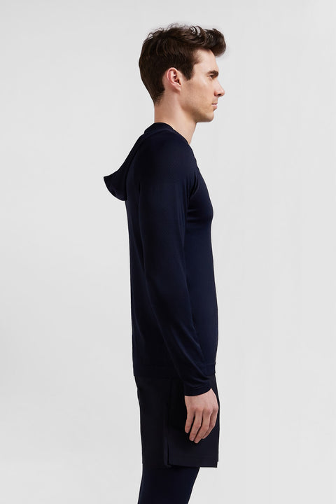 Navy blue hoodie with striped sleeves - Image 3