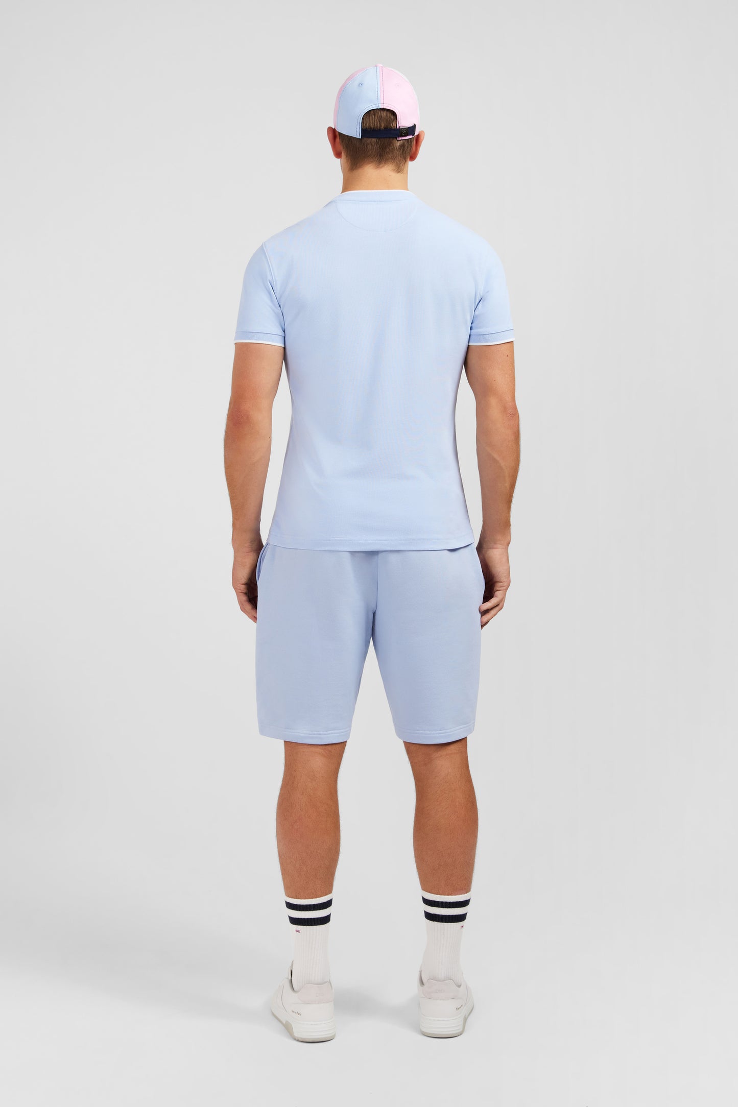 Plain blue short-sleeved T-shirt in stretch cotton