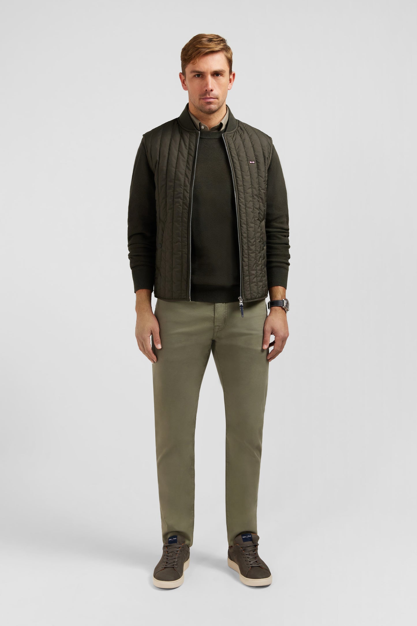 Khaki sleeveless puffa jacket