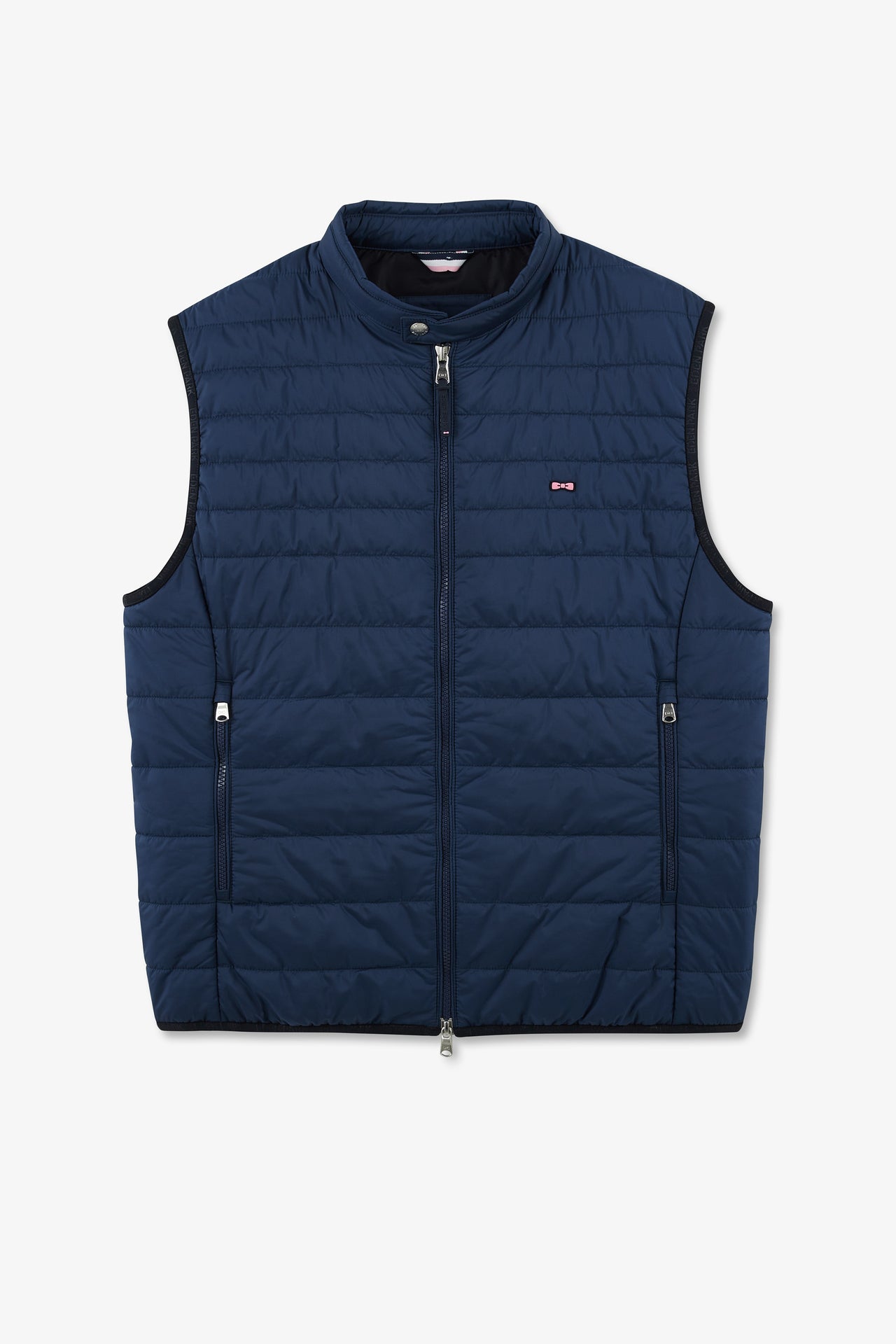 Blue sleeveless puffa jacket