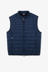 Blue sleeveless puffa jacket