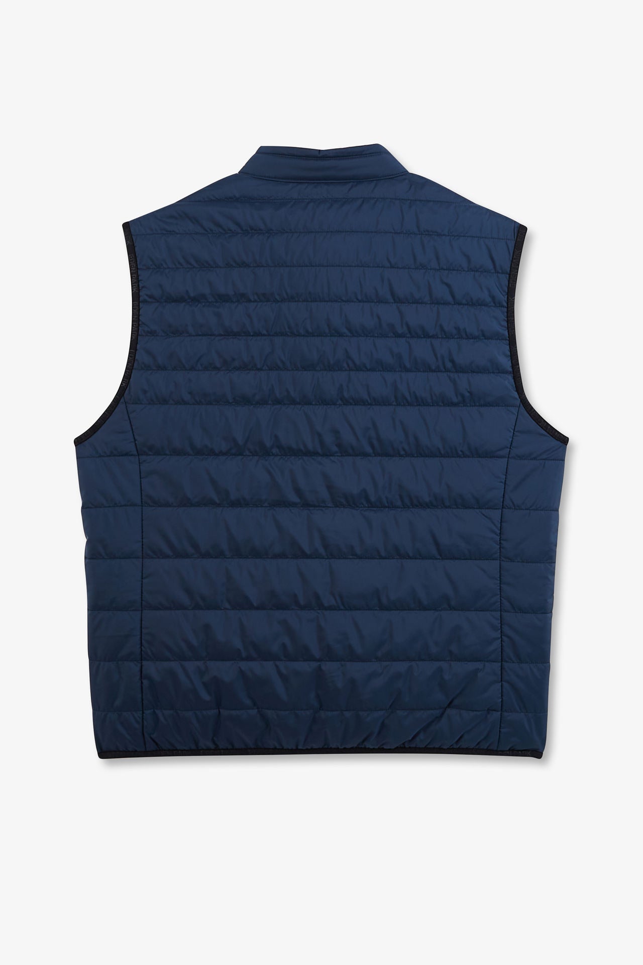 Blue sleeveless puffa jacket