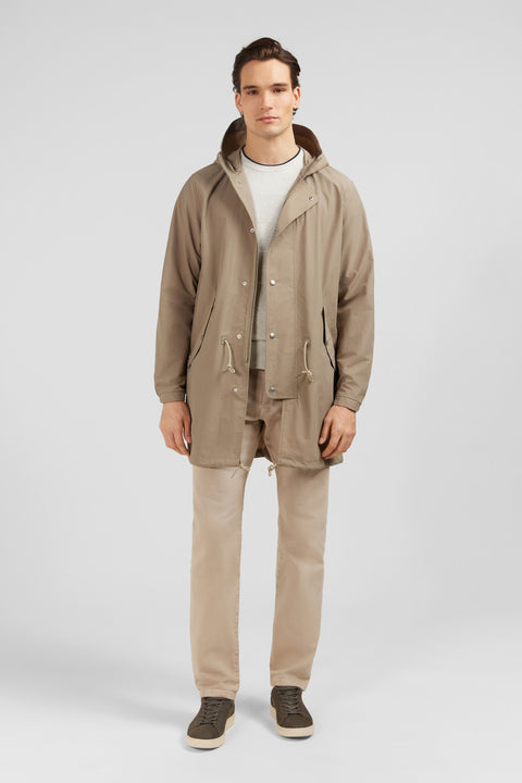 Beige cotton blend hooded parka - Image 1