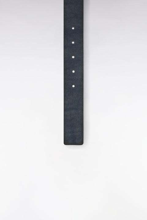 Grey split leather belt with denim effect - Image 2