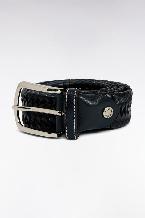 Navy braided leather belt - Image 1