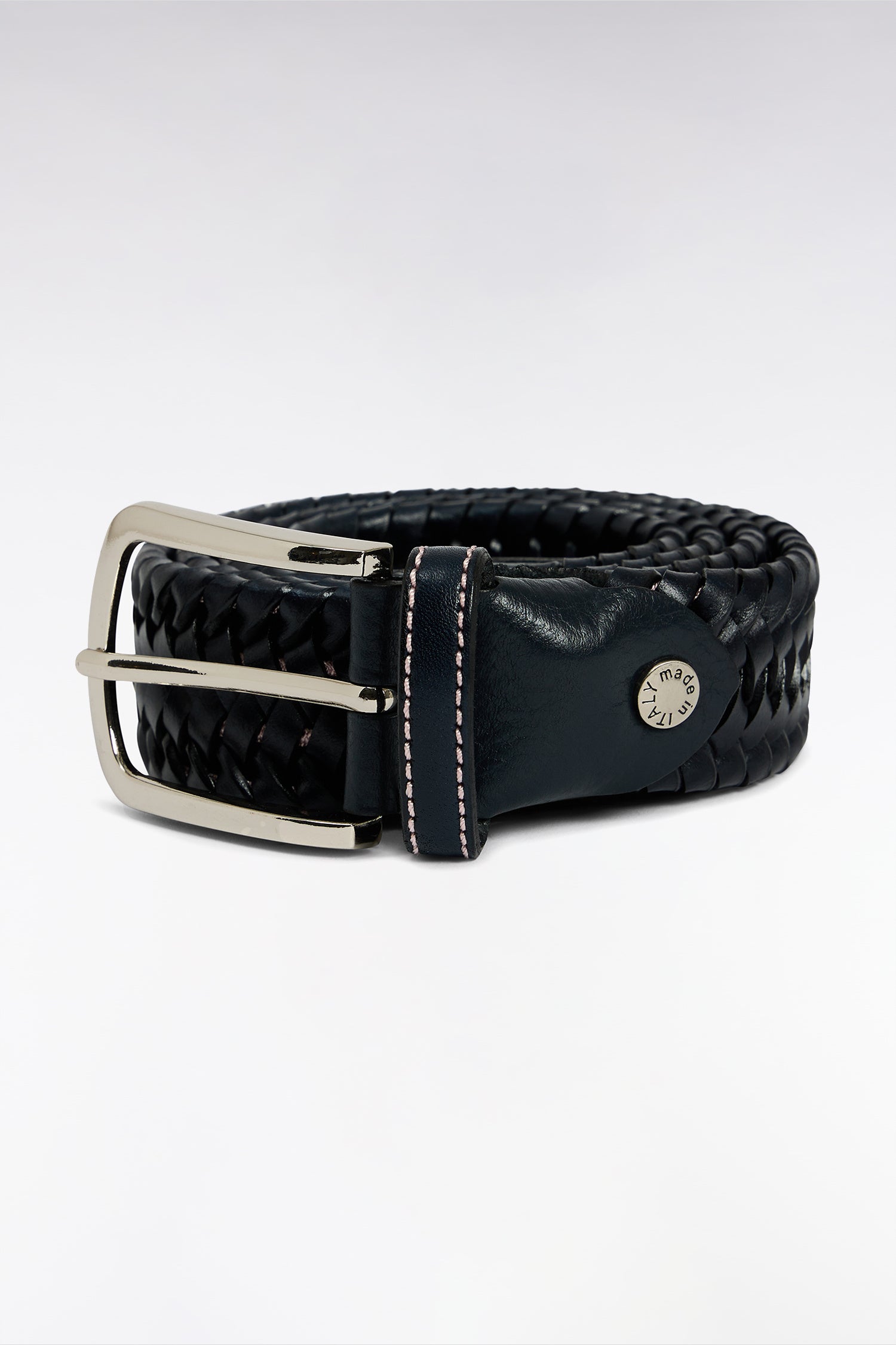 Ceinture en cuir tressé marine