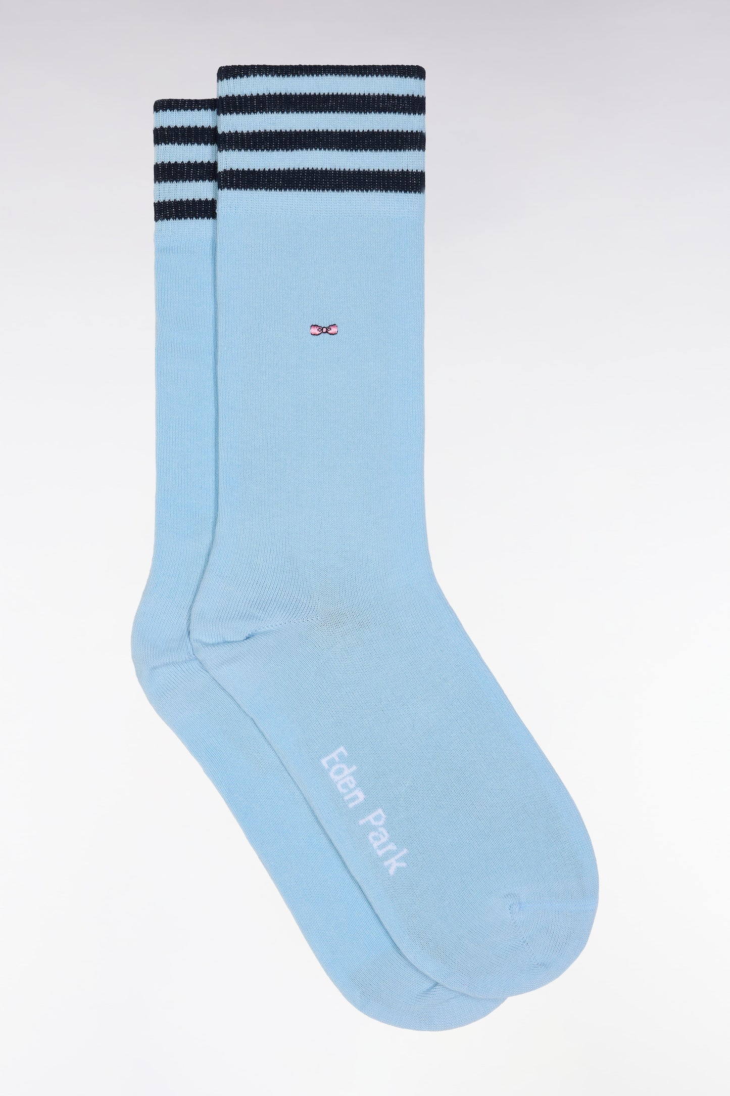 Chaussettes en coton stretch mélangé bleu foncé à bordures cerclées