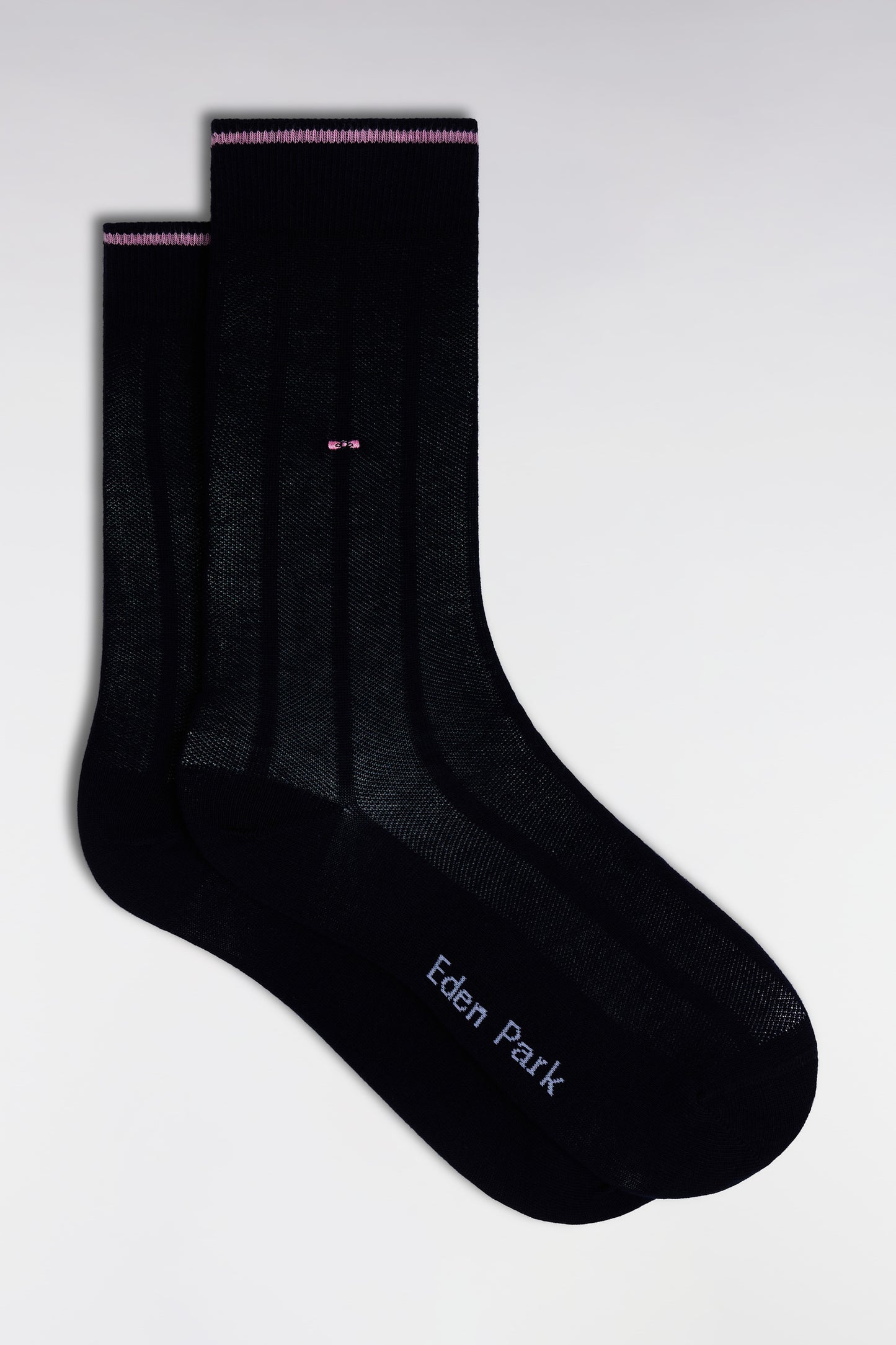 Stretch cotton blend socks with navy vertical stripes