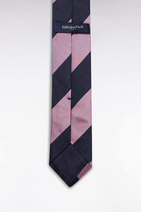 Rimmed tie in pink and navy silk - Image 1
