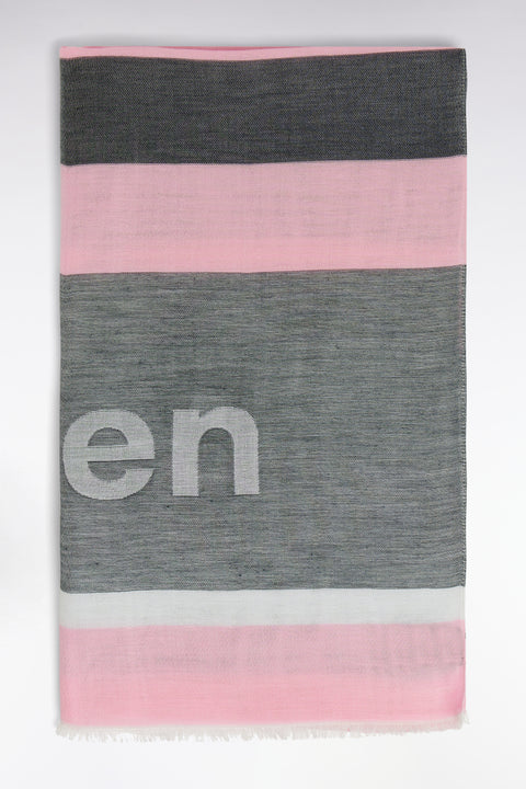 Grey and pink cotton-blend rimmed scarf - Image 2