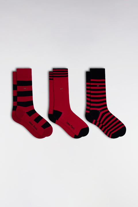 Pack of 3 pairs of navy and fuchsia full-rim socks in stretch cotton blend - Image 1
