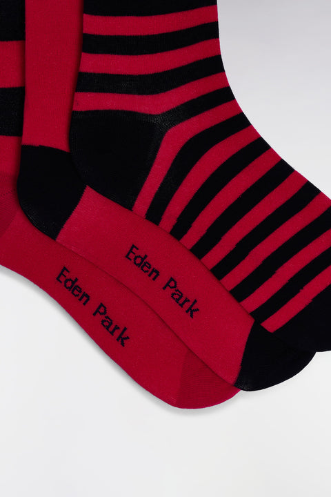Pack of 3 pairs of navy and fuchsia full-rim socks in stretch cotton blend - Image 2
