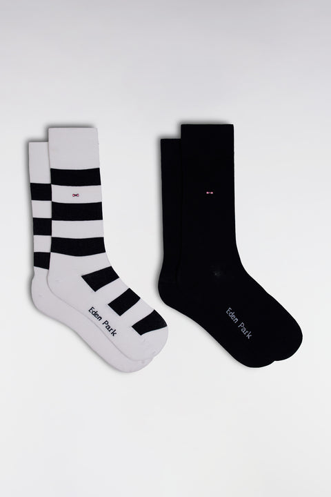 Pack of 2 pairs of white and navy stretch cotton blend socks - Image 1