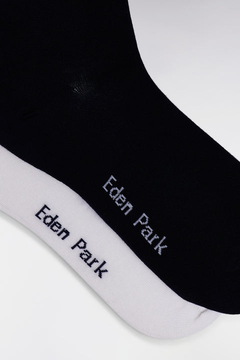 Pack of 2 pairs of white and navy stretch cotton blend socks - Image 2