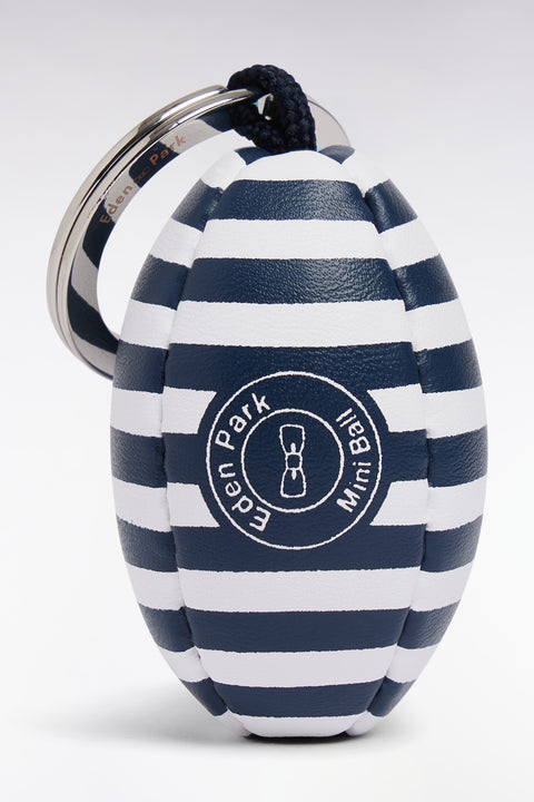 Navy and sky blue striped rugby ball keyring - Image 1