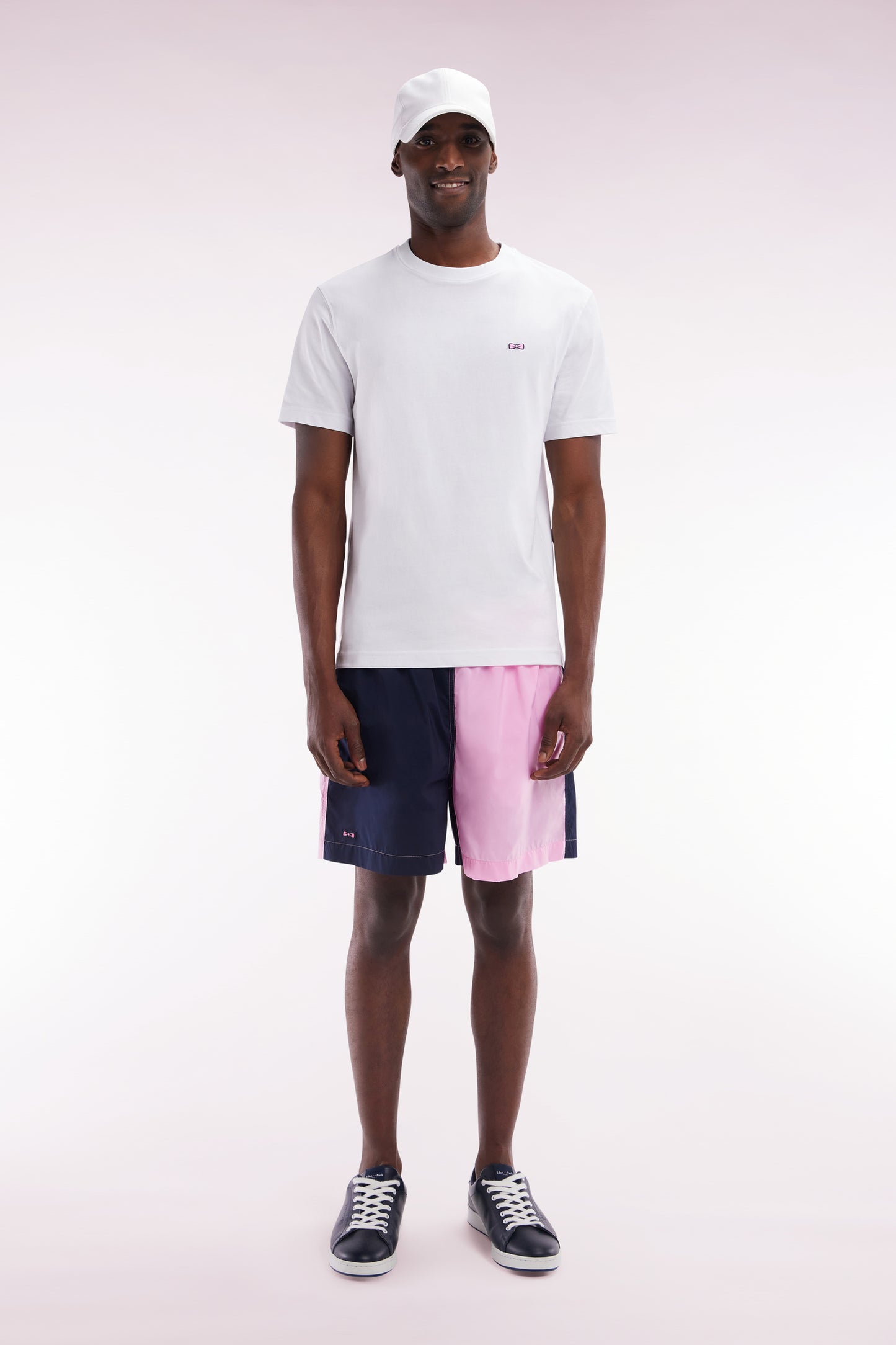 Two-tone swimsuit in pink and navy