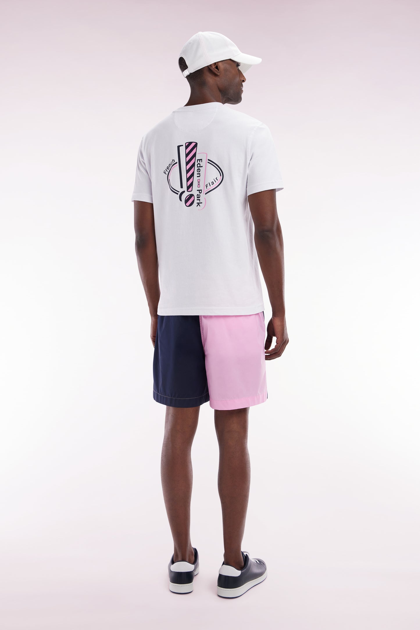 Two-tone swimsuit in pink and navy