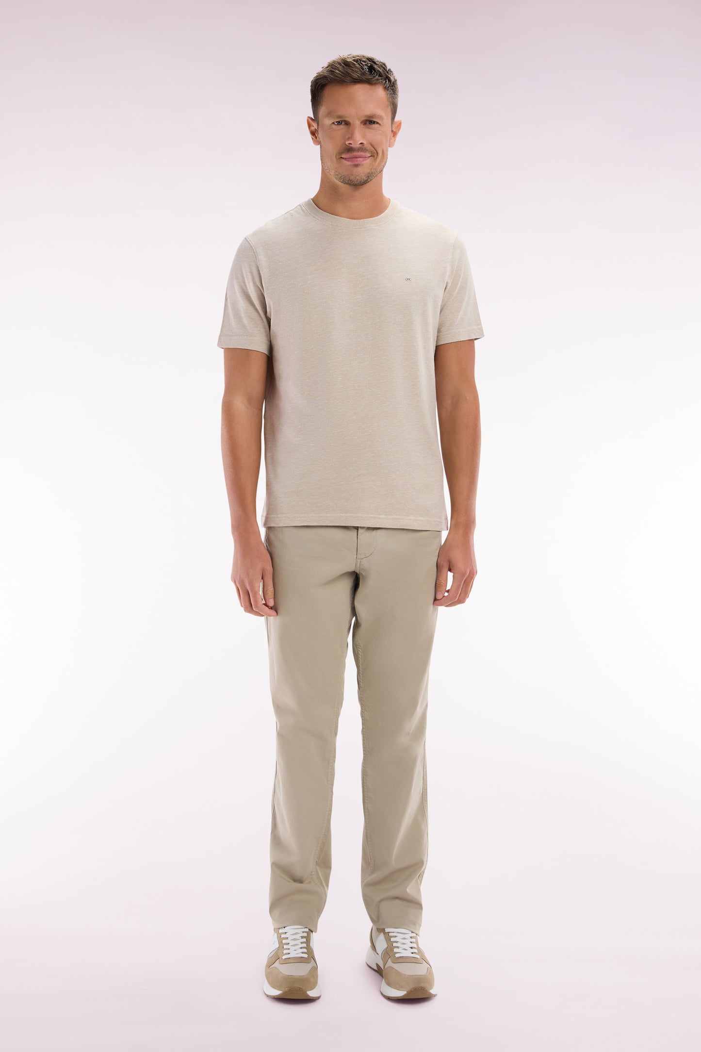 Beige straight-cut stretch cotton pleat-free chinos