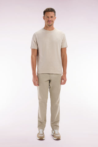 Beige straight-cut stretch cotton pleat-free chinos