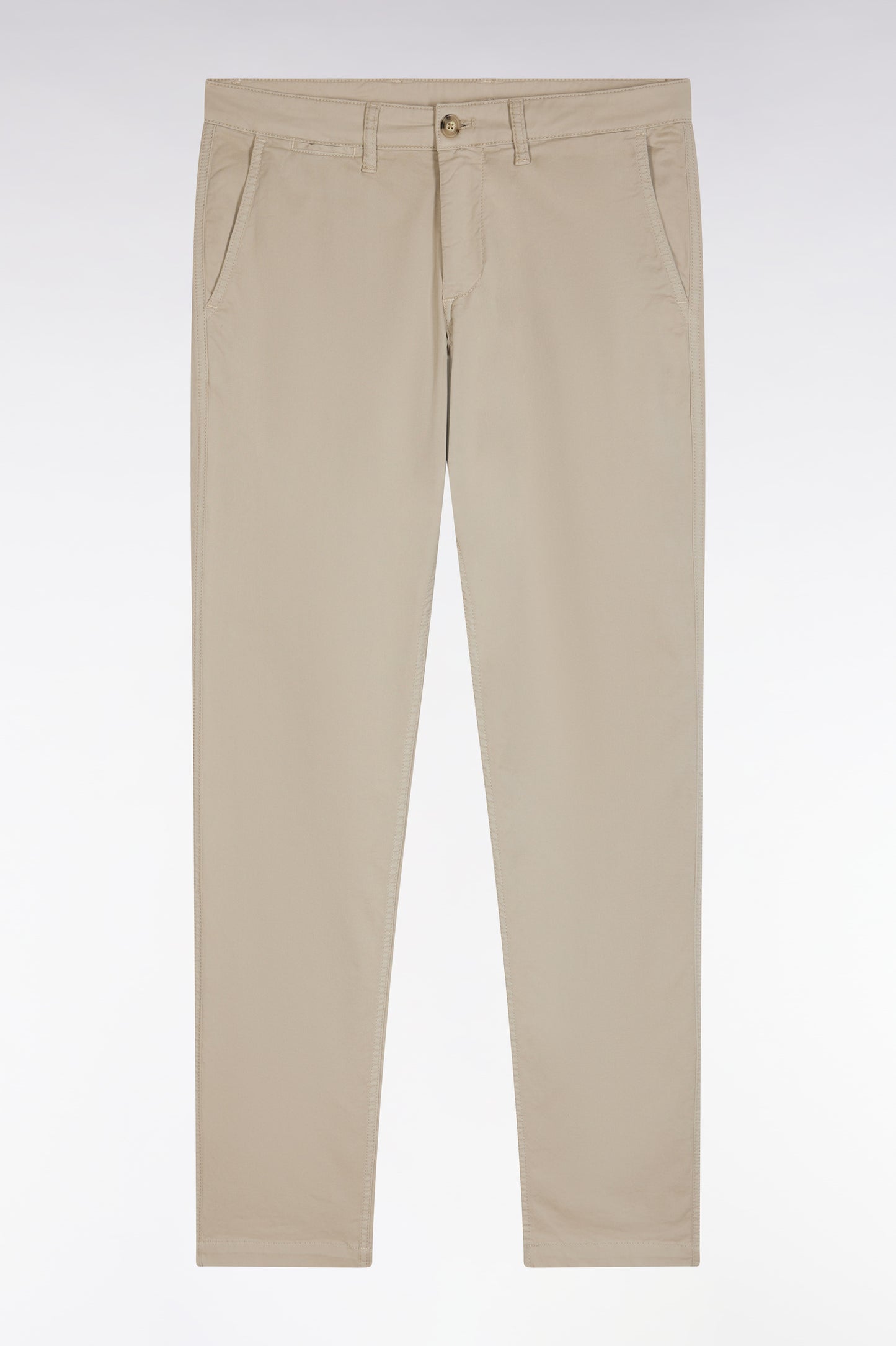 Beige straight-cut stretch cotton pleat-free chinos