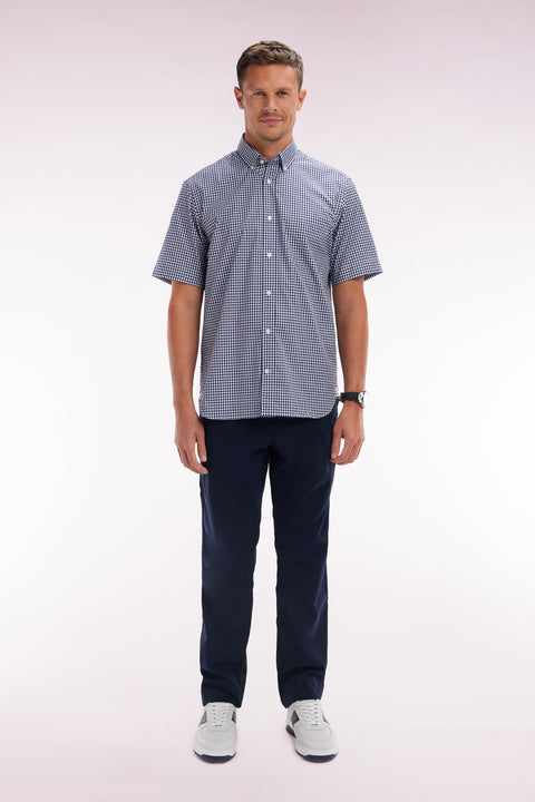 Navy straight-cut stretch cotton pleat-free chinos - Image 1