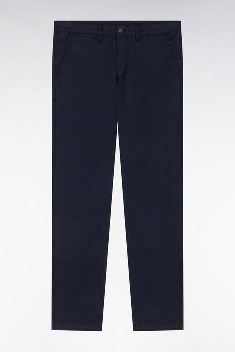 Navy straight-cut stretch cotton pleat-free chinos - Image 2