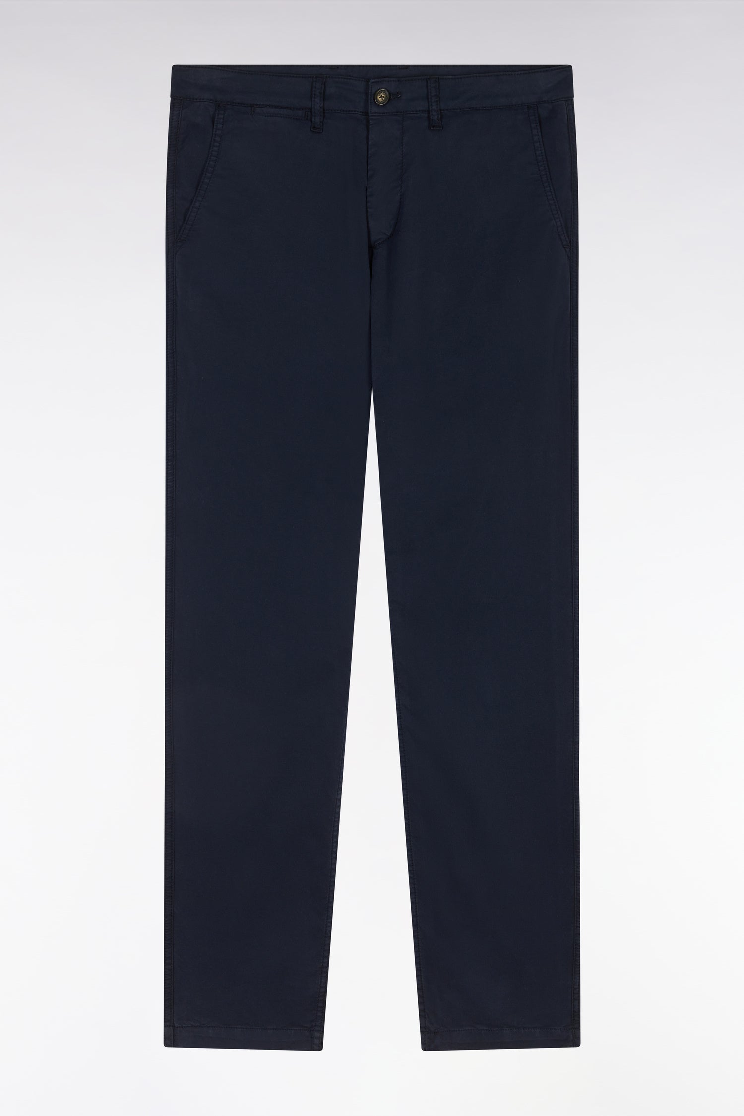 Pantalon chino sans plis en coton stretch marine coupe droite