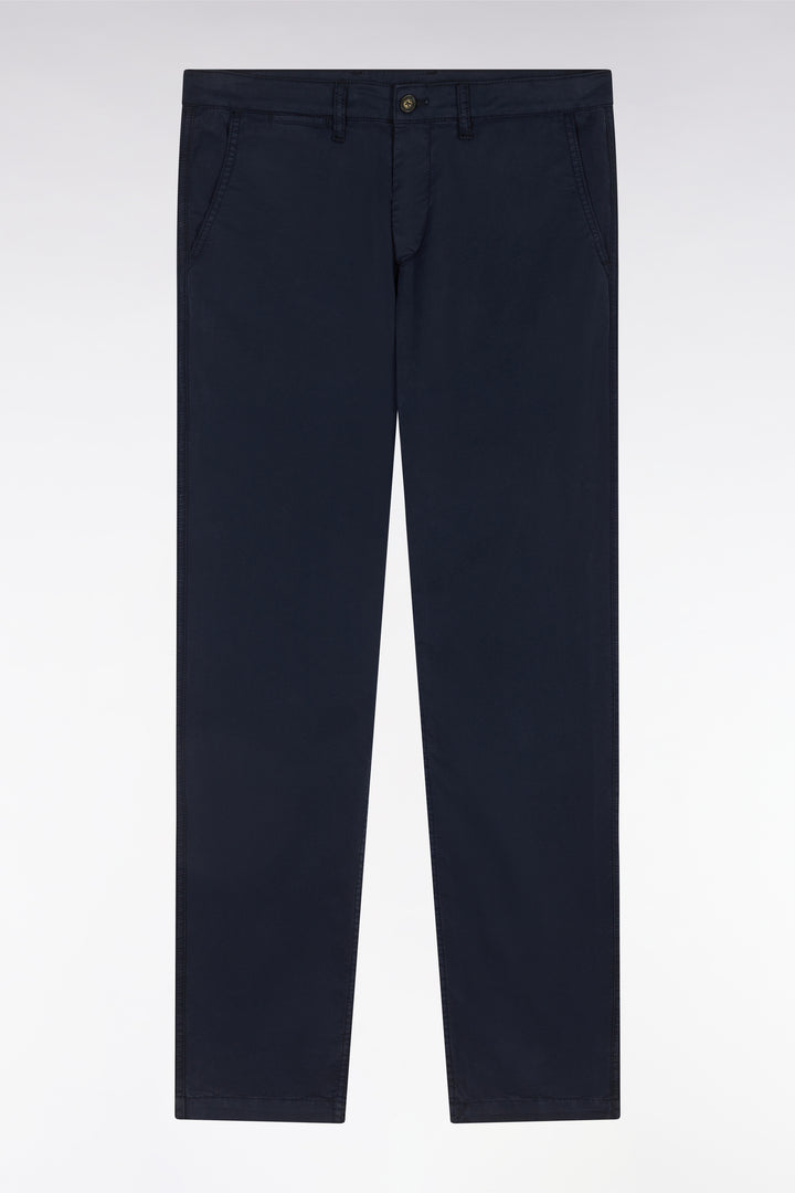 Pantalon chino sans plis en coton stretch marine coupe droite