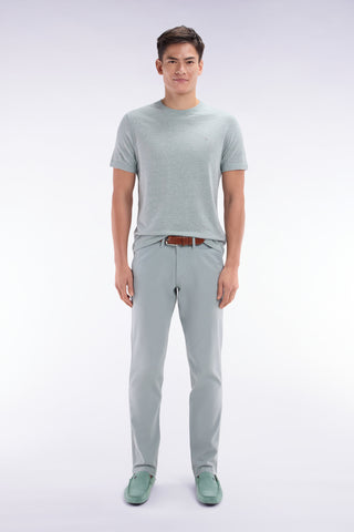 Straight-cut medium grey stretch cotton and linen pleat-free chinos