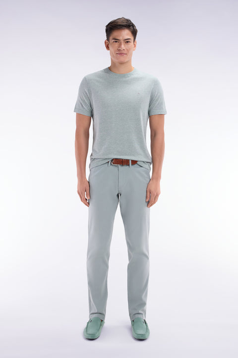 Straight-cut medium grey stretch cotton and linen pleat-free chinos - Image 1