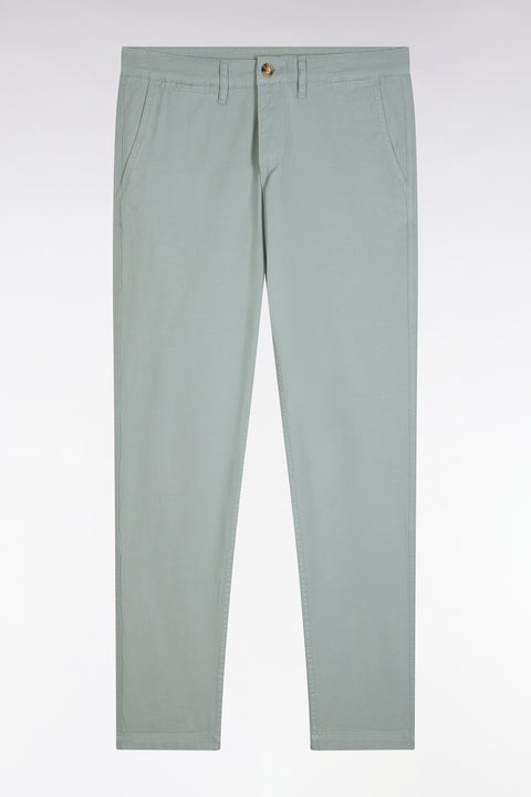 Straight-cut medium grey stretch cotton and linen pleat-free chinos - Image 2