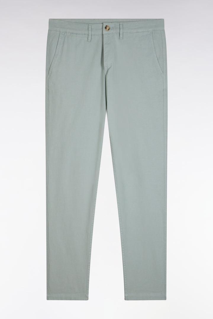 Pantalon chino sans pli en coton et lin stretch gris moyen coupe droite