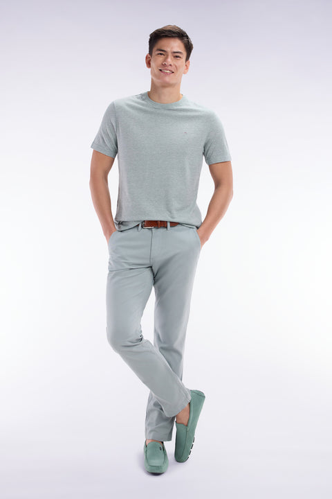 Straight-cut medium grey stretch cotton and linen pleat-free chinos - Image 3