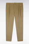 Pleated straight fit chinos in khaki stretch cotton