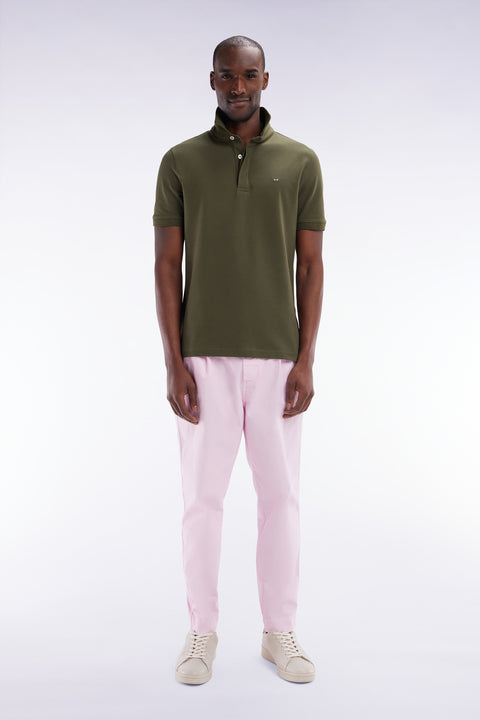 Pleated straight fit chinos in pink stretch cotton - Image 1