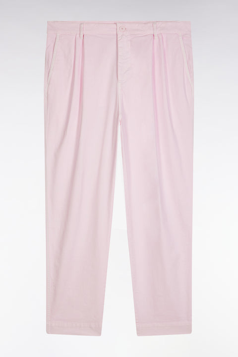 Pleated straight fit chinos in pink stretch cotton - Image 2